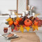 DILATATA Fall Decor Autumn Harvest Pumpkins Centerpiece - Artificial Maple Leaves, Berries and Pinecones Arrangement in Rectangle Wooden Box for Thanksgiving Party Mantel Fall Decor - Image 4