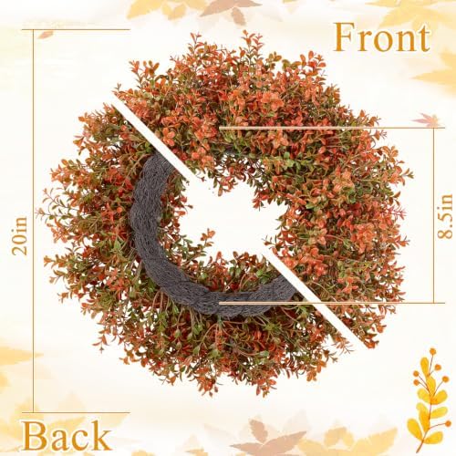 SHACOS 20 Inch Artificial Boxwood Fall Wreath for Front Door - Image 2