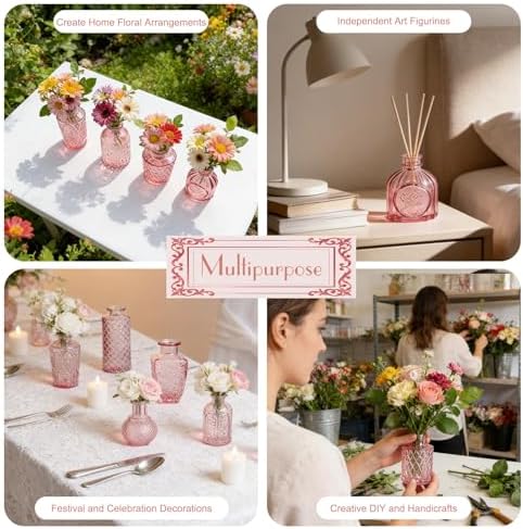 Petal Petite Small Pink Glass Bud Vase Set of 24 for Wedding Centerpieces - Image 6
