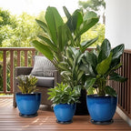 8 Inch Planter - Ceramic Plant Pot with Drainage Hole and Tray Round Planter Modern Flower Pot for Room Home Office Patio Porch Garden Decor Blue - Image 7