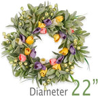 HomeKaren Tulip Spring Wreaths for Front Door 22 Inch, All Season Floral Wreath for Outdoor Indoor Flower, Easter Door Wreath for Spring Summer Easter Home Decor - Image 2