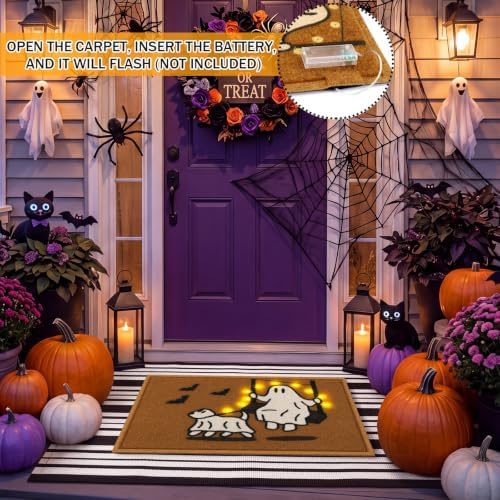 Moucuny 2 Pcs Halloween Coir Doormat Outdoor Glowing, Non Slip - Image 3