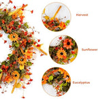 Fall Wreath for Front Door 26 inch Autumn Sunflower Harvest Outdoor - Image 5