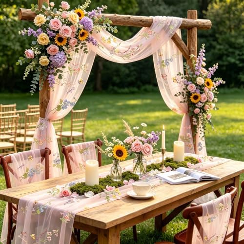 3 Pcs Floral Table Runner 10ft Embroidery Soft Flower Tulle - Image 3