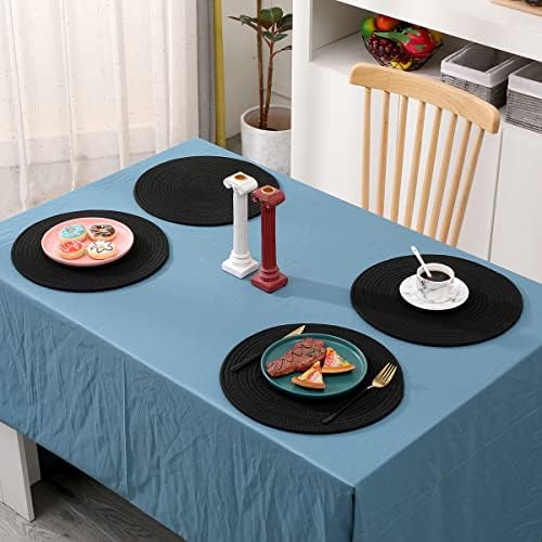 Set of 6 Round Woven Placemats,13.8 inch Cotton Plate Chargers Black Thick Tablemats Braided Tablemats for Dining Rattan Mats Weave Placemats for Table Decoration - Image 6