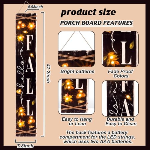 47 in Lighted Fall Porch Sign, Wooden Welcome Front Door Decor - Image 5