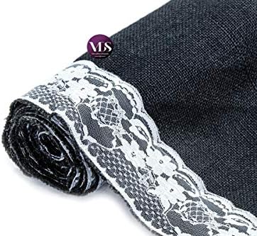 VDS Pack of 5, Burlap Table Runner with White Lace Edge, 100% Natural Jute Rustic Hessian Table Cloth Centerpiece for Wedding Birthday Party Banquet Table Decoration (Size 12X108 Inch)(Black) - Image 5