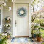 Spring Wreath Door Decoration with Blue Leaves and Forsythia - Image 2