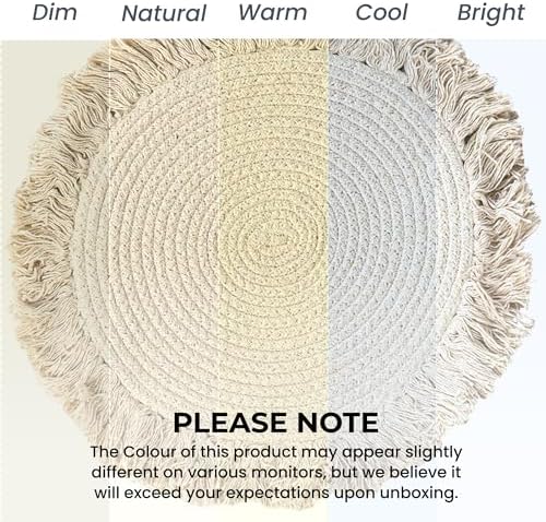 Fine Living 15 Inch Round Placemats Set of 6 with 6-Free Coasters,Ivory - Image 3