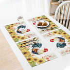Farmhouse Rooster Placemats Set of 6, 12x18 Inch Country Chicken Table Place Mat Rustic Farm Animal Washable Non-Slip Heat Resistant Fabric Placement Mats for Dining Kitchen Indoor Outdoor Decor - Image 3