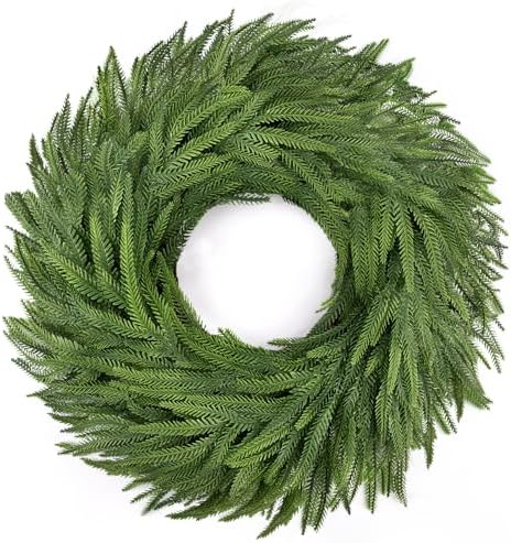 24" Norfolk Pine Wreath for Front Door, Real Touch Christmas Wreaths Artificial Greenery Realistic Wreath Holiday Winter Decoration for Home Decor Window Indoor Outdoor by Wakeys