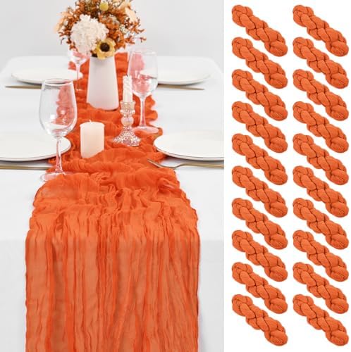 20 Pack Orange Table Runner 10Ft Cheesecloth Table Runner Boho Long Cheese Cloth Table Runners Romantic Sheer Fabric Gauze Table Runners for Wedding Party Bridal Shower by YMHPRIDE