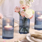 Glass Cylinder Vase 6 Inch Tall- Blue Ribbed Decor for Wedding Centerpieces - Image 4