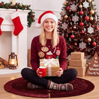 Arrowbash 48 Inch Velvet Christmas Tree Skirt Quilted Tree Skirt, Burgundy - Image 5