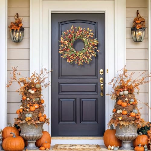 Fall Wreaths for Front Door Outside 24 inch Fall Door Wreath Fall Decorations for Home Decor Autumn Wreath for Fall Front Porch Thanksgiving Harvest Halloween Farmhouse Outdoor Indoors Window Wall - Image 3