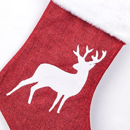 4 Pack Christmas Stockings Set, Christmas Stocking Soft Classic Red White Fireplace/Mantle Hanging for Family Holiday Xmas Party Decorations Snowflake Tree Deer Design(Set 4 Stocking 18 inch) - Image 6
