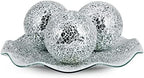 MDLUU Centerpiece Bowl and Balls Set, Mosaic Tray with 3 Pieces Spheres, 12" Decorative Plate with 4" Mosaic Orbs for Home Decor, Gift (Silver) by MDLUU