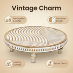 Wood Riser for Kitchen Counter, Round Wooden Trays for Decor, Wavy Lines - Image 3