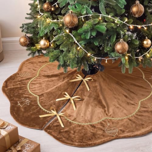 Blueweenly Brown Velvet Christmas Tree Skirt 48 in Vintage Tree Skirt by Blueweenly