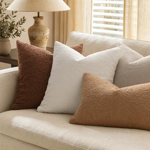 MIULEE 26x26 Decorative Euro Sham Boucle Couch Pillow Covers White - Image 3