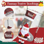 Personalized Christmas Stockings with Embroidered Name,Custom 3D Xmas Character Stocking 5 Pack 18” Large,Santa,Snowman,Reindeer & PenguinFireplace Hanging Burlap Plaid Grey Stockings - Image 2