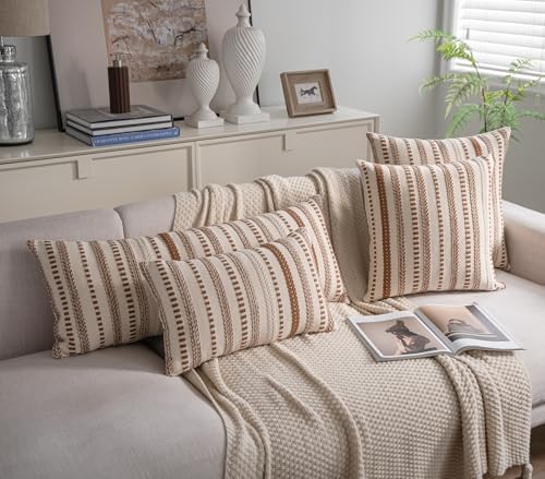 Cethom Brown Boho Lumbar Pillow Covers 14x36 Long, Stripe Textured Decorative Couch Pillow Cases for Bed, Sofa, Living Room, Bedroom, Farmhouse Home Accent Cushion Covers, Pack of 1 - Image 3