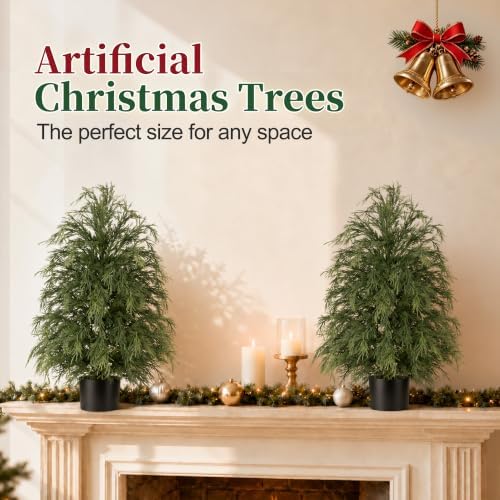 Grooy 2FT Artificial Cedar Topiary Trees, 2 Pack Fake Shrubs with Pot - Image 2