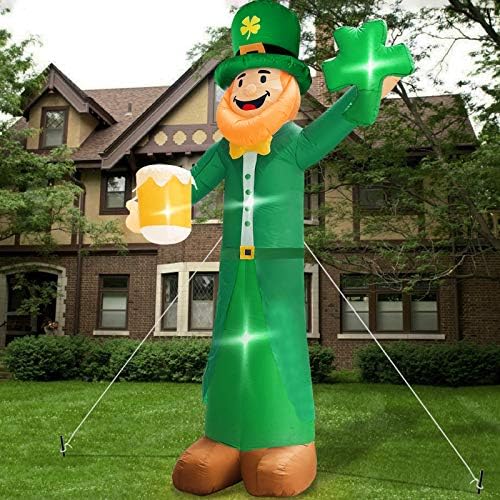 12 Ft St Patricks Day Decorations Inflatable Leprechaun, Blow up Leprechaun Hold Shamrocks Beer Build-in LED Light for Yard Garden Decorations, Indoor and Outdoor Theme Party Yard, Garden, Lawn Decor - Image 4