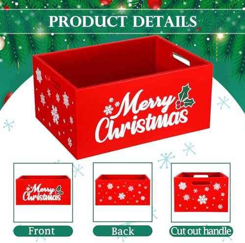 Namalu Christmas Hot Cocoa Bar Decor 11x8x5 in Wooden Storage Box, Red - Image 3