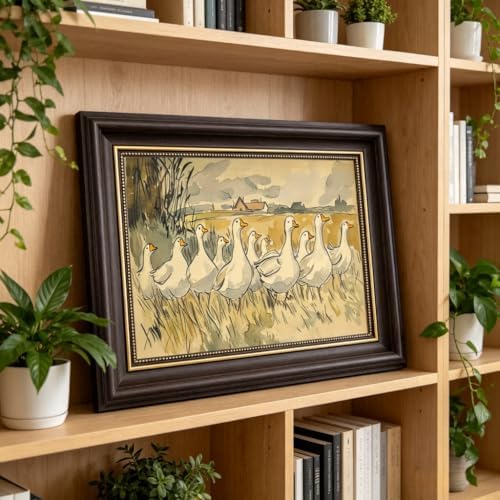 Brown Framed Farmhouse Goose Canvas Wall Art 3D Texture Country Duck Painting Decor Pictures Retro Farm Duck Posters Prints for Bathroom Hotel Kitchen Room Living room Bedroom Decoration - Image 3