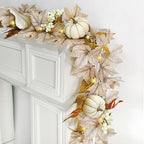 Fall Decorations for Home 6Ft Fall Garland with Lights, Fake Pumpkin Berry Autumn Maple Leaves Garland for Mantle Halloween Thanksgiving Fireplace Harvest Party, Fall Decor Indoor Outdoor Porch Vines by Cherica