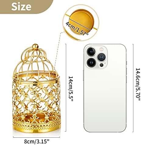 NUPTIO Vintage Hanging Birdcage Lantern, 6 Pcs Small Metal Tealight Holder - Image 5