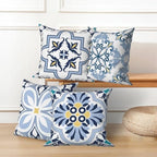 Blue Flowers Geometry Throw Pillow Covers 26"x26" Set of 4, Bohemian Abstract Floral Throw Pillow Cases Moroccan Sofa Cushion Covers for Couch Chair Patio Home Indoor Outdoor Decorative - Image 3
