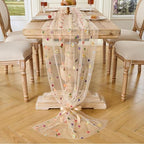 6PCS Champagne Floral Table Runner 10 FT, Embroidery Daisy Table Runners Seasonal Spring Summer Sheer Tulle Dining Table Decor for Home Party Birthday Decor 29x120 Inch ﻿ - Image 5