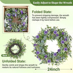 Eucalyptus Wreaths for Front Door, 24 Inch Purple Carnation Wreath - Image 5