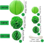 WOLHOWLTD Green Theme Paper Decoration Set - 34 pcs Lanterns,Pompoms,Honeycomb for Woodland,St. Patrick's,Jungle Theme, Wedding,Happy Birthday,Tropical Parties (Green) - Image 2