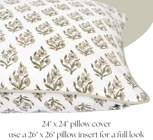 Floral Pillow Covers Sage Green Set of 2 Pillow Covers 24 x 24 inches Farmhouse Pillow Covers for Couch Bed Bedroom Living Throw Pillow Covers Boho Decorative Pillow for Spring - Image 4