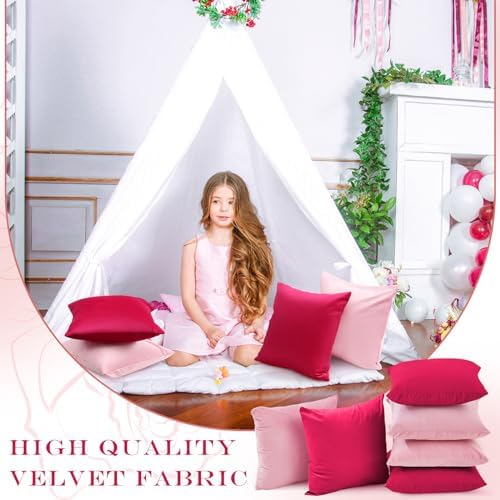 Berlune 12 Pcs Hot Pink Velvet Throw Pillow Cover 18x18 Picnic Cushion Case - Image 4