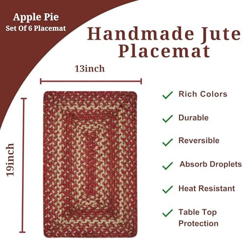 Homespice Apple Pie Jute Braided Placemats, Rect 13x19 Set of 6 - Image 2