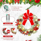 Ceenna 4 Pcs Pre-lit Artificial Christmas Wreaths 14 Inch Timer Lighted Christmas Wreaths with Bow Red Berries Pinecone Pine Needles 8 Model LED Light Xmas Wreath for Front Door Window Wall Holiday - Image 5