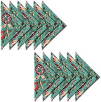 AVKA Studio Cotton Print Dinner Napkins 18x18 inches - Washable Cloth Napkins Set of 12 - Everyday Use or Dinner Party and Events - Teal Green Indian Block Printed Soft Fabric by AVKAStudio
