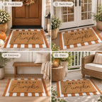 Tinideya 2 Pcs Hello Pumpkin Layered Doormat Set, White Orange - Image 4