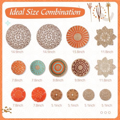 Anglechic 15 Pcs Boho Rattan Wall Baskets Hanging Decor, Orange Style - Image 3