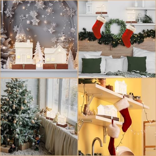 2 Pcs House Stocking Holder Christmas Stocking Holders for Mantle White House Stocking Holder LED Light up Stocking 3D Ceramic House Stocking Hanger Decorative Fireplace Mantle Stockings Hook - Image 6