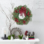 Christmas Olive Wreath for Front Door Christmas Red Berry Decoration, Winter Bowknot Leaves Wreath with Red Berry and Jingle Bell Farmhouse Front Door - Image 2