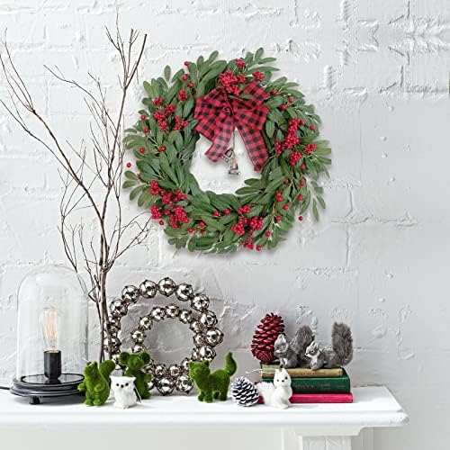 Christmas Olive Wreath for Front Door Christmas Red Berry Decoration, Winter Bowknot Leaves Wreath with Red Berry and Jingle Bell Farmhouse Front Door - Image 2