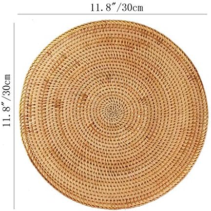 i-lan Set of 6 Round Rattan Placemats 12 Inch - Handmade Woven Wicker Table Mats, Heat Resistant Trivets for Hot Dishes, Decorative Boho Farmhouse Charger Plates for Kitchen Dining Table & Party - Image 2