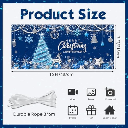 Tiamon Christmas Garage Door Cover Banner 7x16 ft Outdoor Xmas, Blue Gold - Image 2