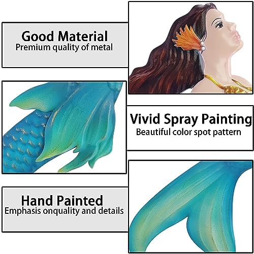 John's Studio Metal Mermaid Sea Wall Decor Outdoor Garden Hanging Art Sculptures Home Ocean Theme Decorations for Kitchen Bathroom and Pool - 14.9Inches - Image 2