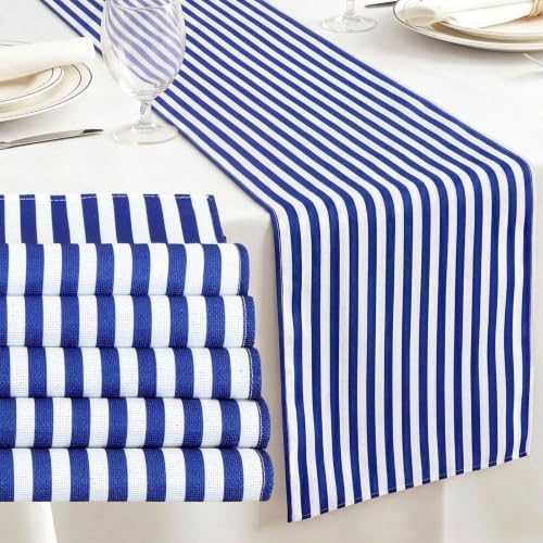 6 Pcs Navy Blue and White Stripe Table Runner, 13 x 72 Inch by Unknown